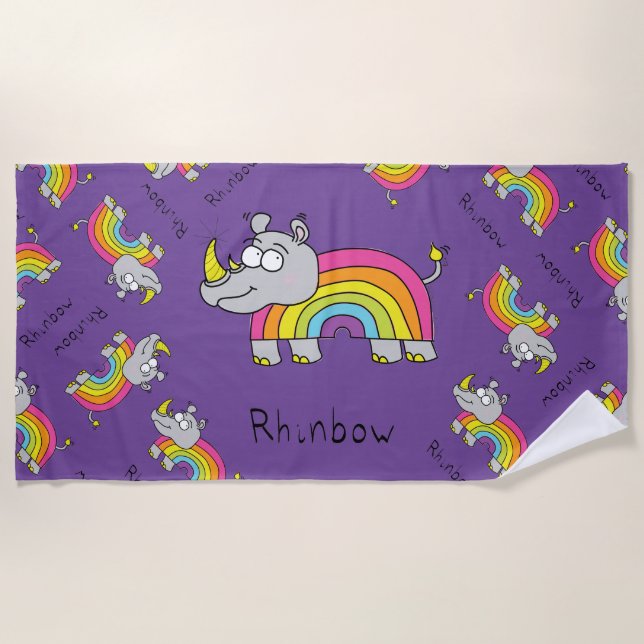 Rhino Rainbow Funny Kids Strandtuch (Vorderseite)