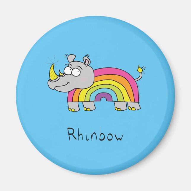 Rhino Rainbow Funny Niedlich Kids Rhinoceros Magnet (Vorne)