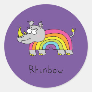 Rhino Rainbow Funny Niedlich Kids Rhinoceros Runder Aufkleber