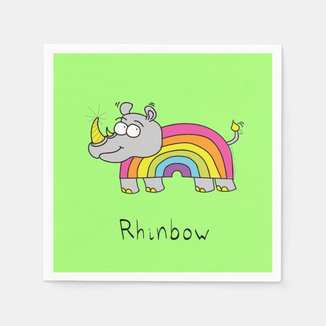 Rhino Rainbow Funny Niedlich Kids Rhinoceros Serviette (Vorderseite)