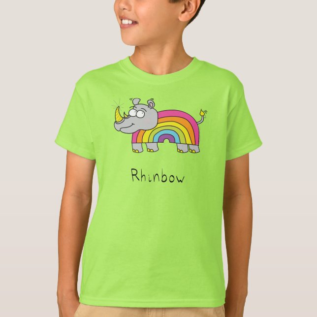Rhino Rainbow Funny Niedlich Kids Rhinoceros T-Shirt (Vorderseite)