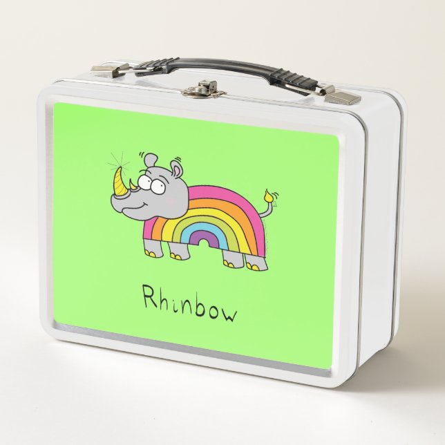 Rhino Rainbow Niedlich Kids Rhinoceros Metall Brotdose (Vorderseite)