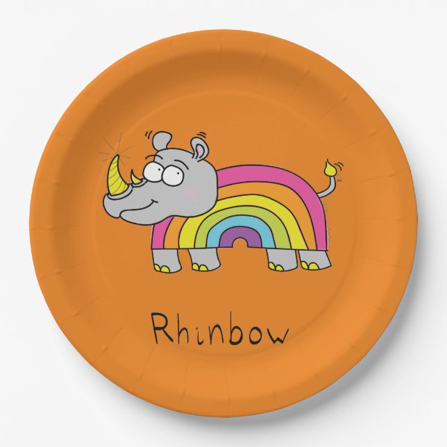 Rhino Rainbow Niedlich Kids Rhinoceros Pappteller (Vorderseite)