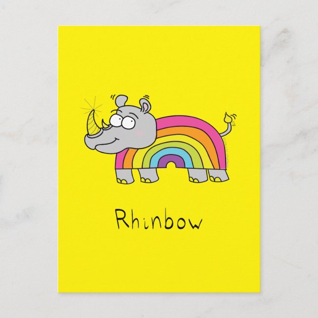 Rhino Rainbow Niedlich Kids Rhinoceros Postkarte (Vorderseite)