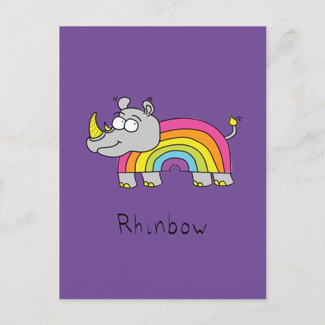 Rhino Rainbow Niedlich Kids Rhinoceros Postkarte (Vorderseite)