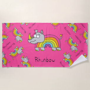 Rhino Rainbow Niedlich Kids Rhinoceros Strandtuch