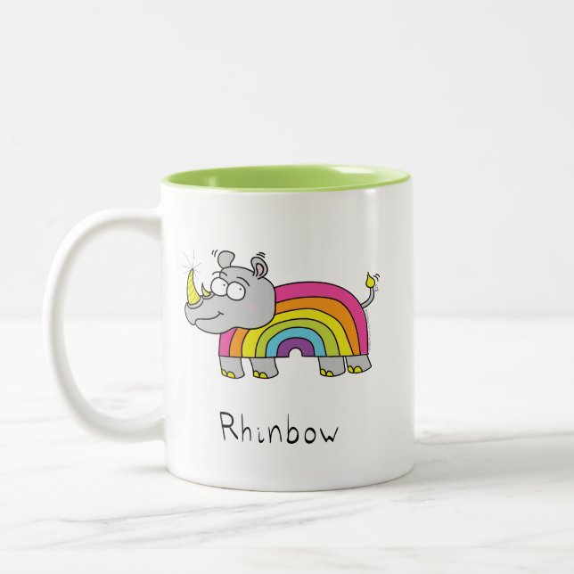Rhino Rainbow Niedlich Kids Rhinoceros Zweifarbige Tasse (Links)