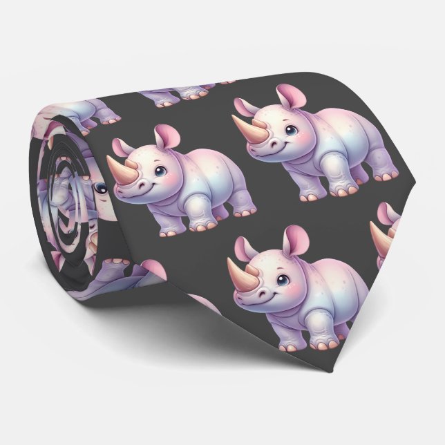 Rhino Rhinoceros Rhinos Kawaii Niedlich Neck Tie Krawatte (Gerollt)