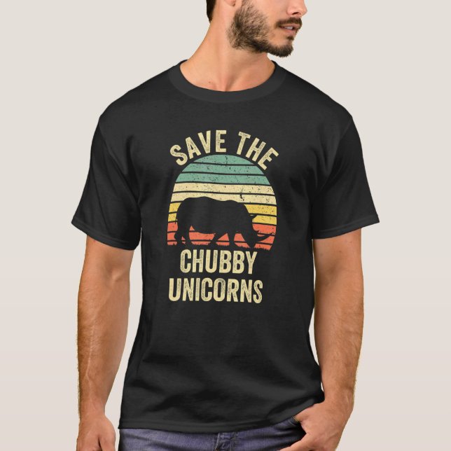 Rhino Rhinoceros Safe The Chubby Unicorn Retro Des T-Shirt (Vorderseite)