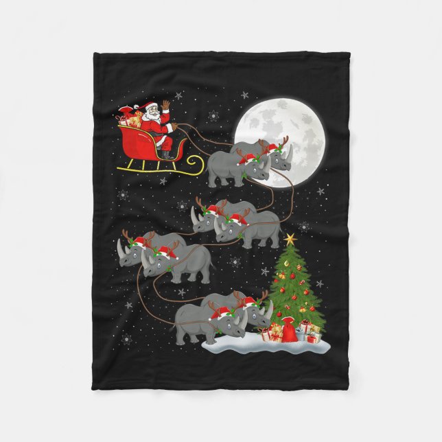 Rhino Santa Sleigh Flying Funny Magical Christmas  Fleecedecke (Vorderseite)