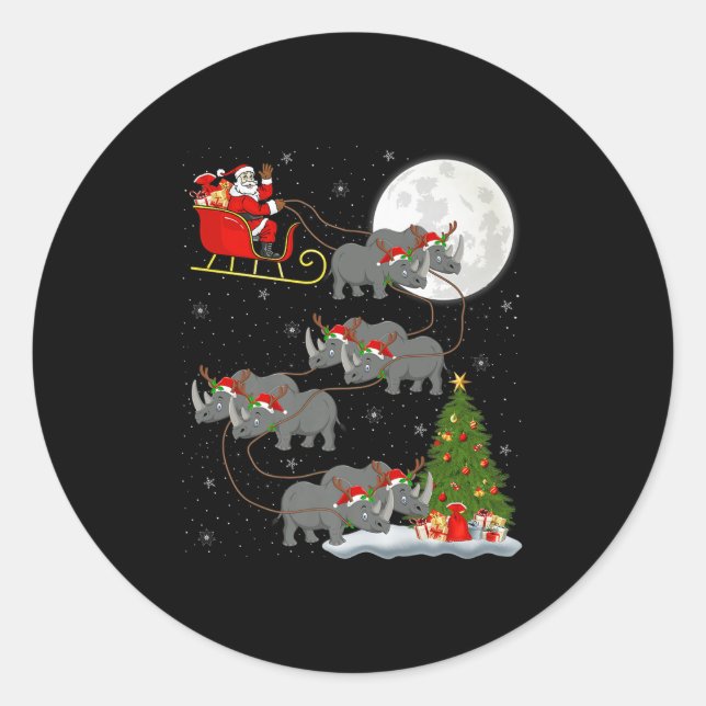 Rhino Santa Sleigh Flying Funny Magical Christmas  Runder Aufkleber (Vorderseite)