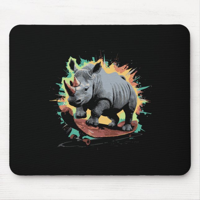 Rhino Skateboarding Distressed Splash Design Herre Mousepad (Vorne)