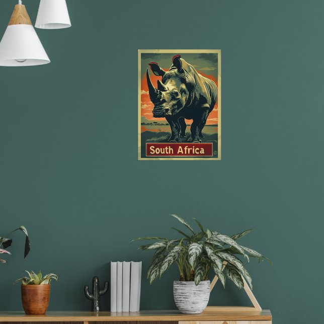 Rhino Südafrika Vintag Poster (Wohnzimmer 1)