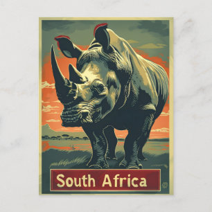 Rhino Südafrika Vintag Postkarte
