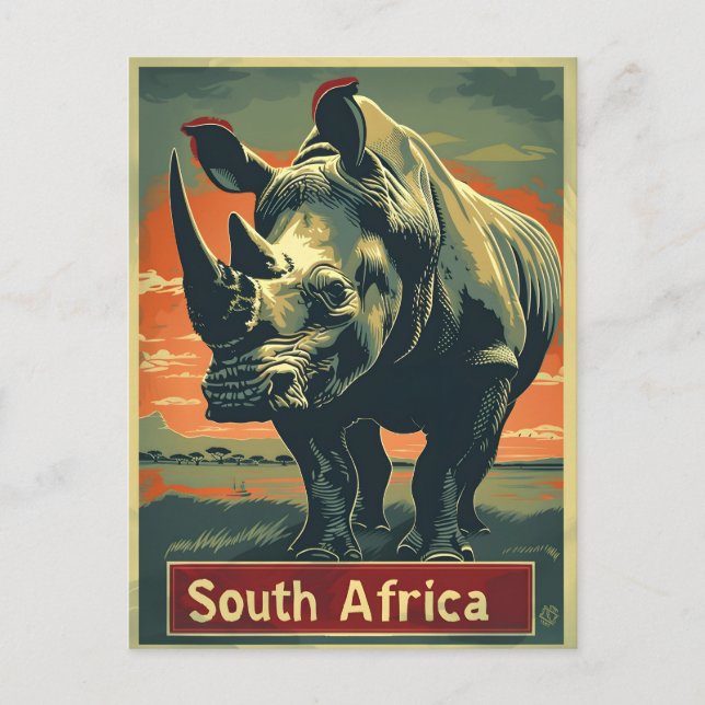 Rhino Südafrika Vintag Postkarte (Vorderseite)