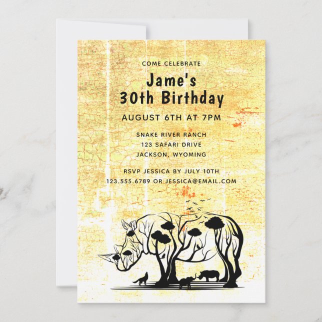 Rhino Tree Silhouette Einladung (Vorderseite)