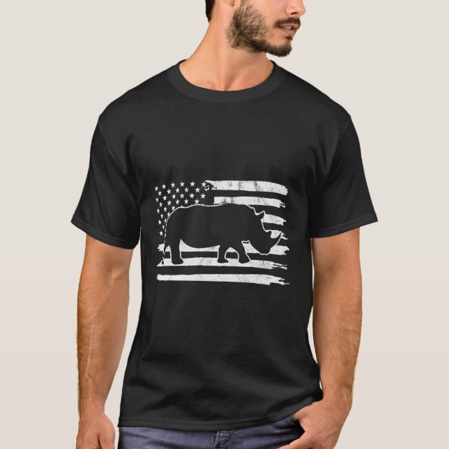 Rhino Usa Flag 4. Juli Amerika T-Shirt (Vorderseite)