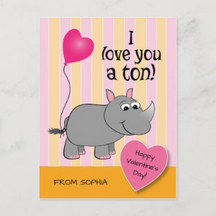 Rhino Valentine's Day Classroom Card Feiertagspostkarte