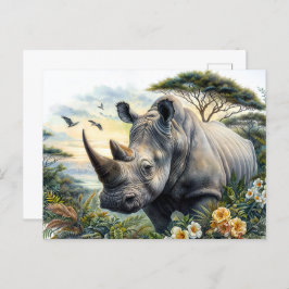 Rhino Watercolor Postkarte
