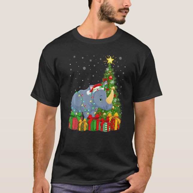 Rhino  Xmas Holiday Santa Rhino Christmas Tree T-Shirt (Vorderseite)