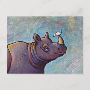 Rhinoceros Art Kleiner Vogeltratsch Spaß Malerei Postkarte
