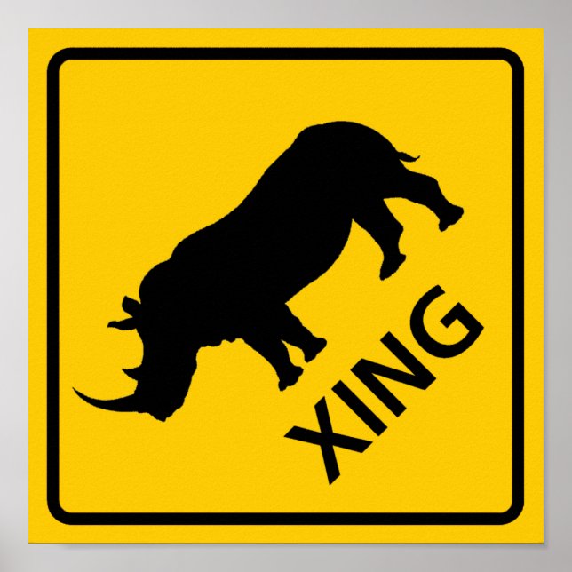 Rhinoceros Crossing Highway-Zeichen Poster (Vorne)