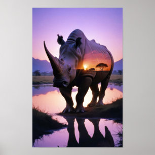 Rhinoceros Doppelexposition Tierschutzwald Poster