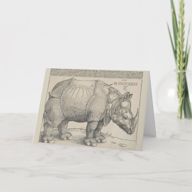 Rhinoceros, Holzschnitt von Albrecht Durer Karte (Vorderseite)