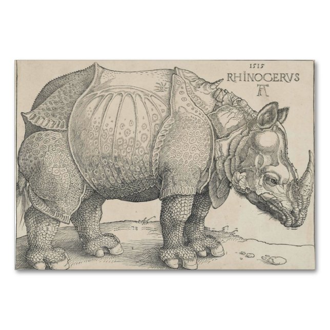 Rhinoceros, Holzschnitt von Albrecht Durer Tischnummer (Vorderseite)