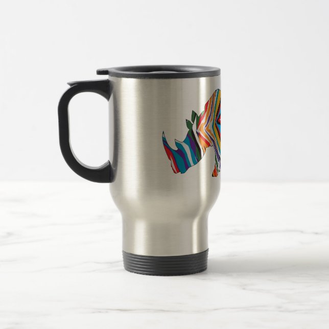 Rhinoceros in einem Psychedelic Zebra PAttern Reisebecher (Links)