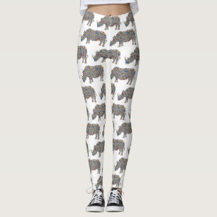 Rhinoceros in einem psychedelischen Geparden Leggings