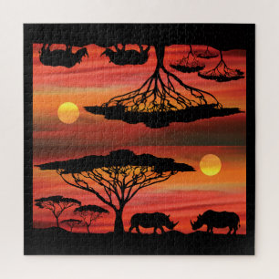Rhinoceros in Serengeti Sunset Puzzle