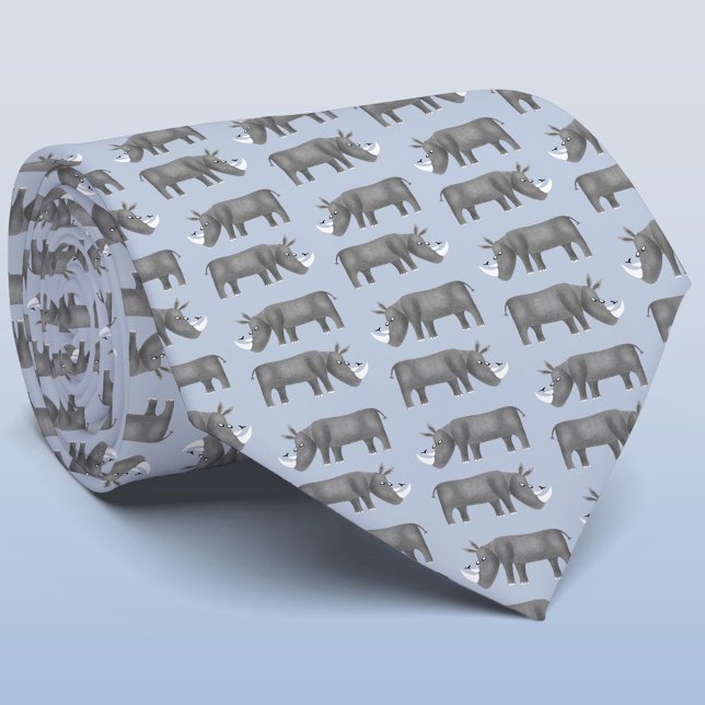 Rhinoceros Krawatte (Rhino pattern blue neck tie for animal and wildlife lovers)