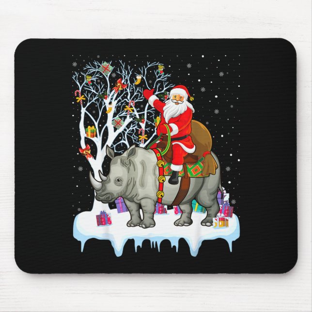 Rhinoceros Lover Xmas Gift Santa Riding Rhino Chri Mousepad (Vorne)