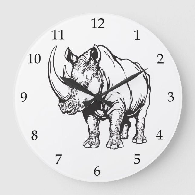 Rhinoceros oder Nashorn Große Wanduhr (Vorderseite)