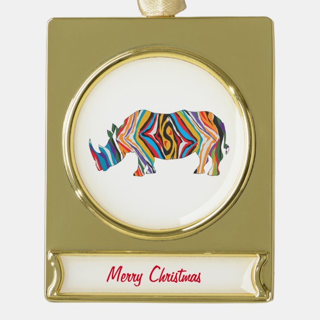 Rhinoceros Psychedelic Zebra Muster Banner-Ornament Gold (Vorderseite)