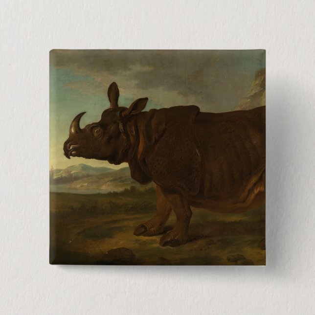 Rhinoceros (Rhino) (Wild Animal) (von J.B. Oudry) Button (Vorderseite)