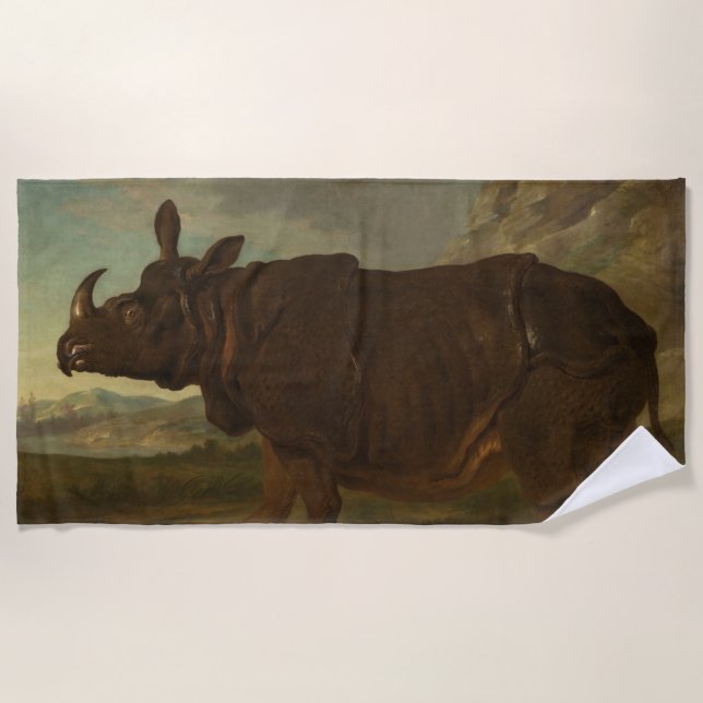 Rhinoceros (Rhino) (Wild Animal) (von J.B. Oudry) Strandtuch (Vorderseite)