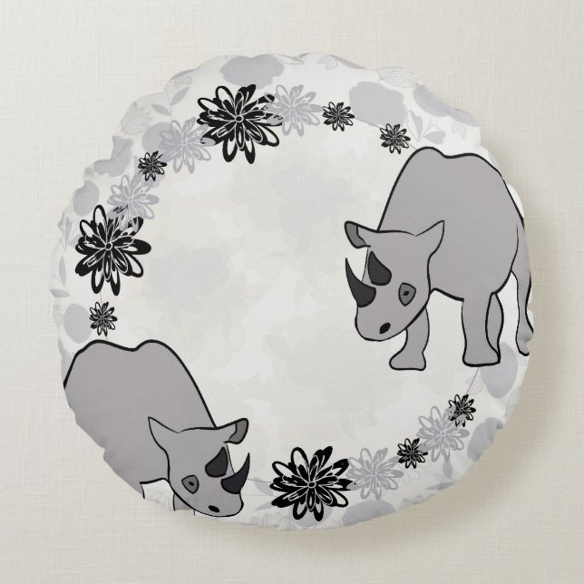 Rhinoceros Rundes Kissen (Vorderseite)