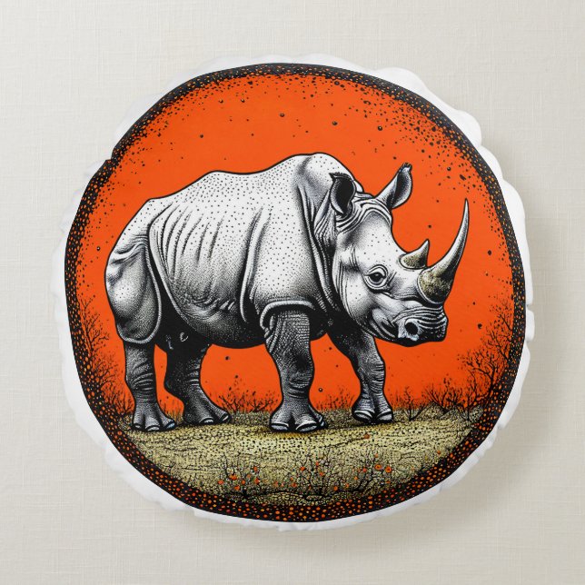 Rhinoceros Rundes Kissen (Vorderseite)