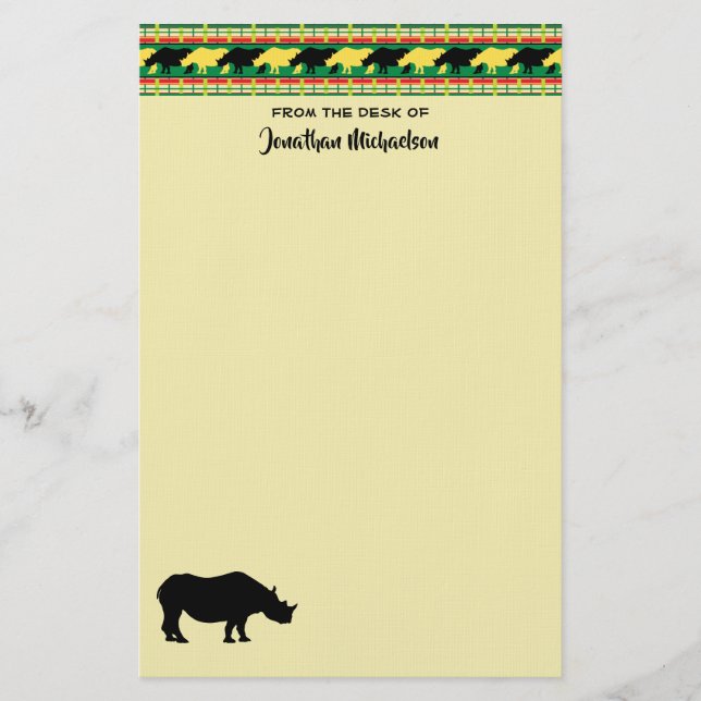 Rhinoceros Safari Weave Muster Personalisiert Briefpapier (Vorderseite)