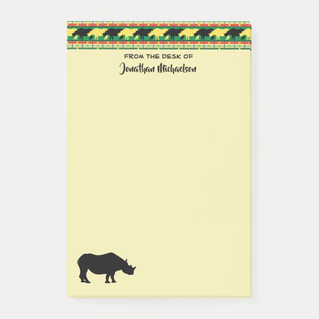 Rhinoceros Safari Weave Muster Personalisiert Post-it Klebezettel (Vorderseite)
