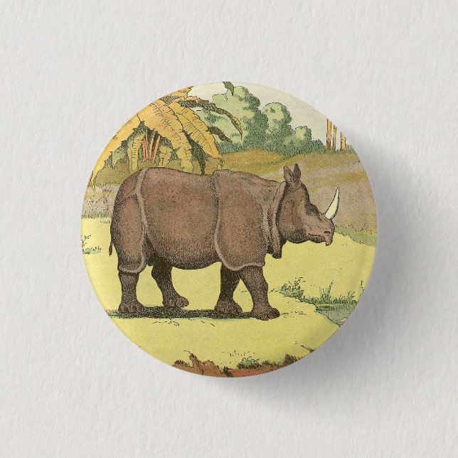 Rhinoceros Storybook Illustration Button (Vorderseite)