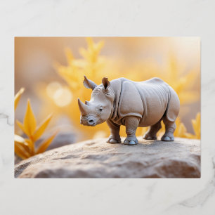 Rhinoceros Tierspass Miniatur Fantastisch Adorable Folien Feiertagspostkarte
