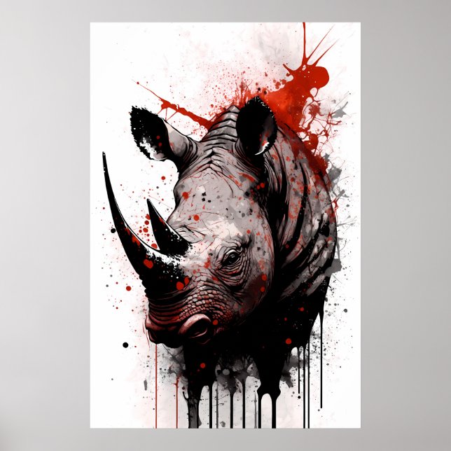 Rhinoceros-Tintenzeichnung Poster (Vorne)