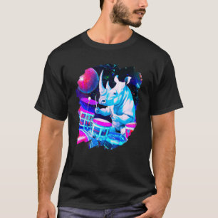 Rhinoceros Trommeln spielen im Weltraum Weltraummu T-Shirt