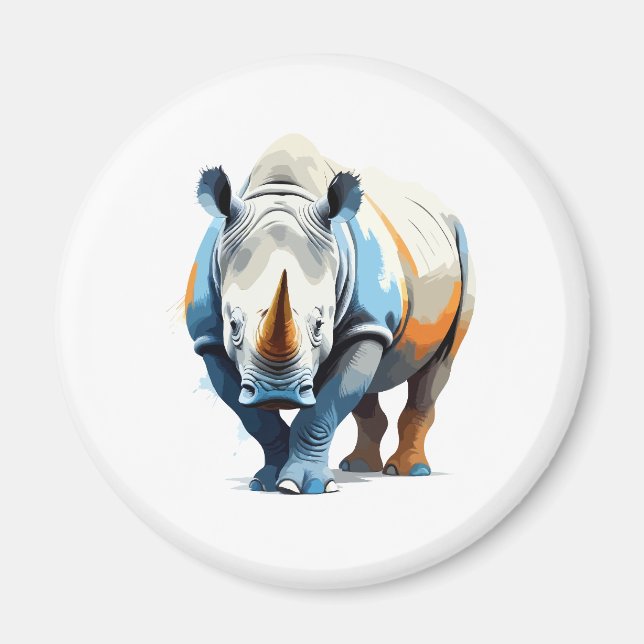 Rhinoceros Vector Art mit lebhaften Farben Magnet (Vorne)