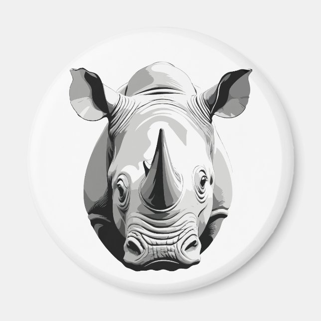 Rhinoceros Vector Grafische Kunst Portrait Magnet (Vorne)