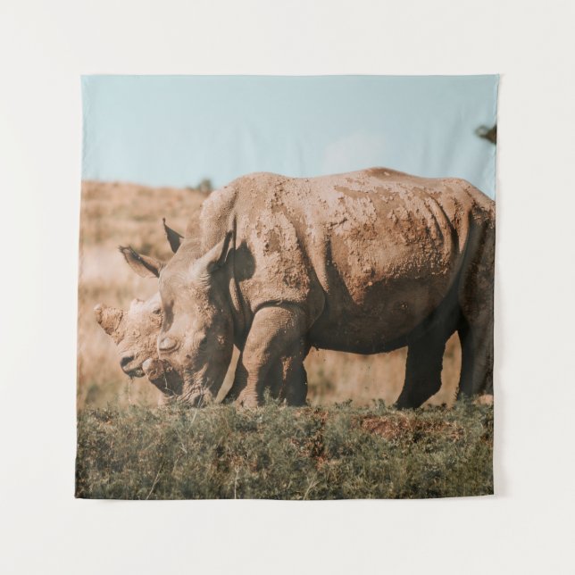 RHINO'S IN AFRIKA GRAZIEREN WANDTEPPICH (Vorderseite)
