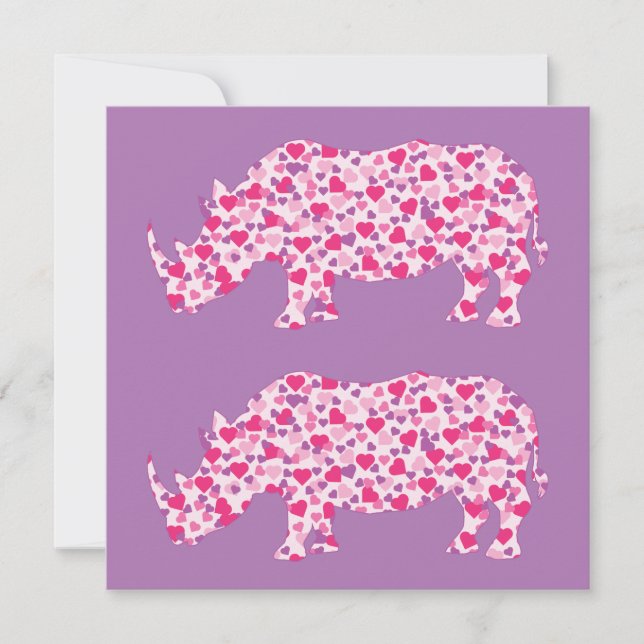 Rhinozeros aus rosa Herzen der Liebe Einladung (Vorderseite)